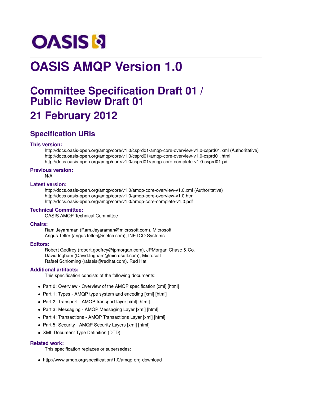 OASIS AMQP Version 1.0