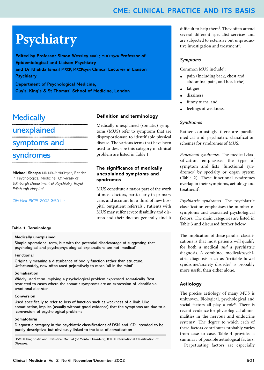 Medically Unexplained Symptoms and Syndromes