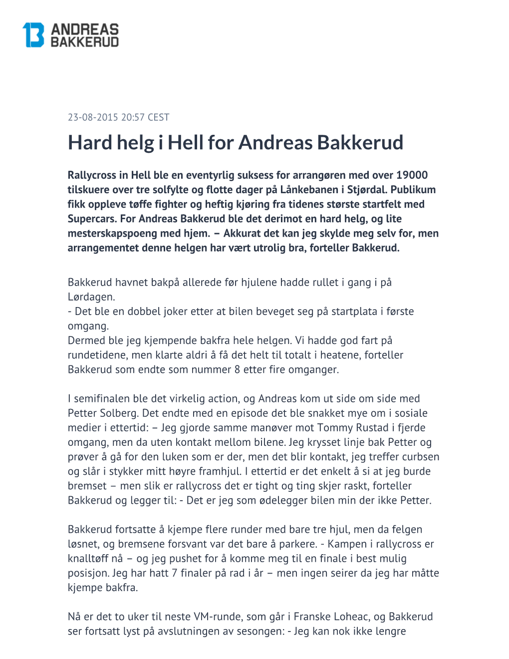 ​Hard Helg I Hell for Andreas Bakkerud