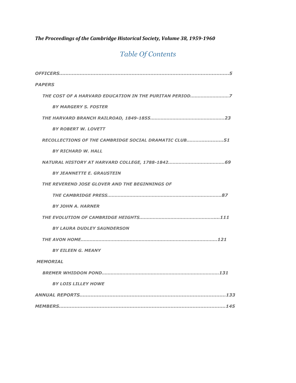 Table of Contents