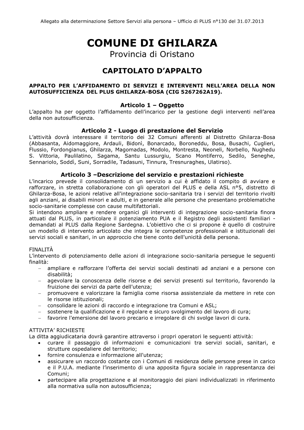 COMUNE DI GHILARZA Provincia Di Oristano