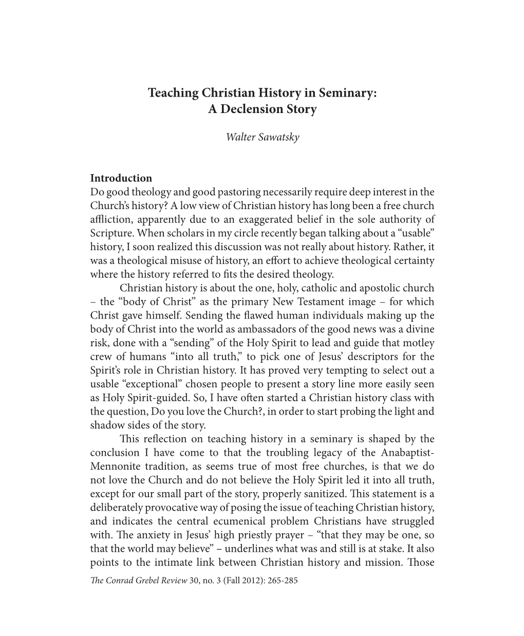 Teaching Christian History in Seminary: a Declension Story