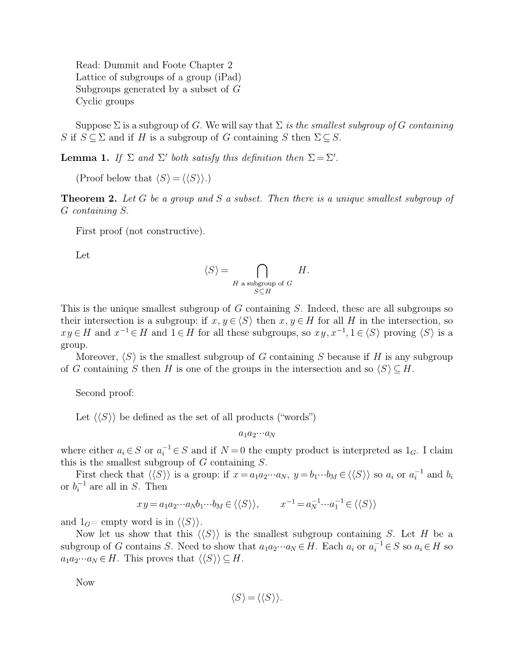 (Ipad) Subgroups Generated by a Subset of G Cyclic Groups Suppo