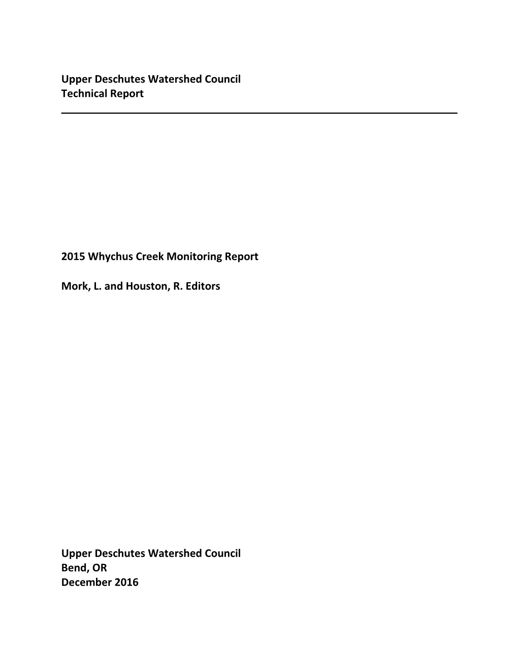 2015 Whychus Creek Monitoring Report