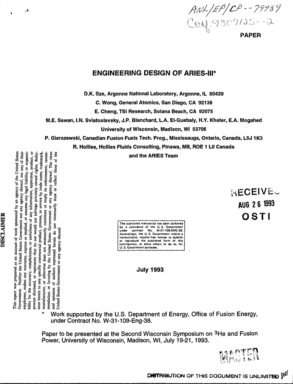 Engineering Design of Aries-Iii*