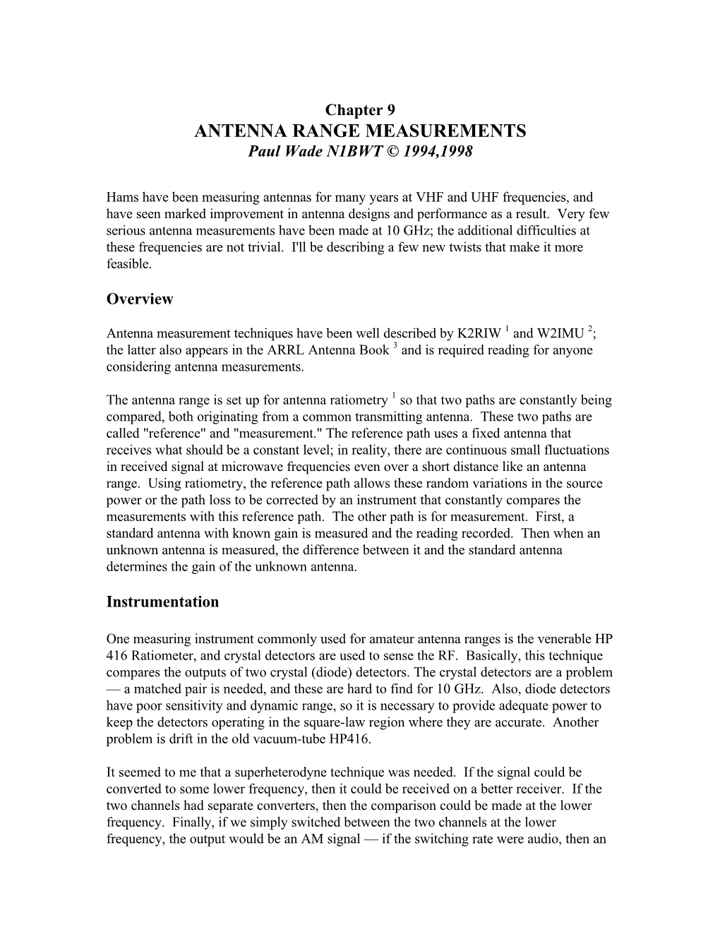 ANTENNA RANGE MEASUREMENTS Paul Wade N1BWT © 1994,1998