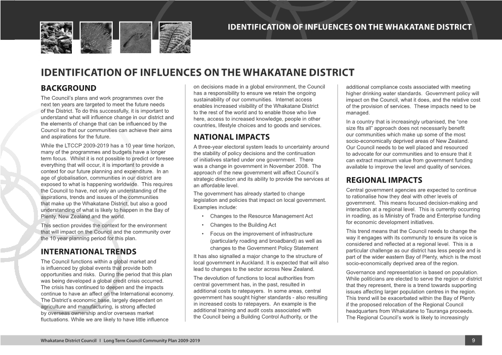 Strategic Direction Identification of Influences on the Whakatane District