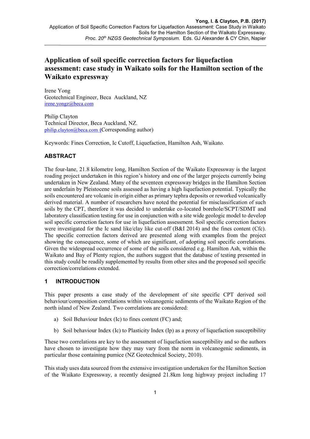 Case Study in Waikato Soils for the Hamilton Section of the Waikato Expressway