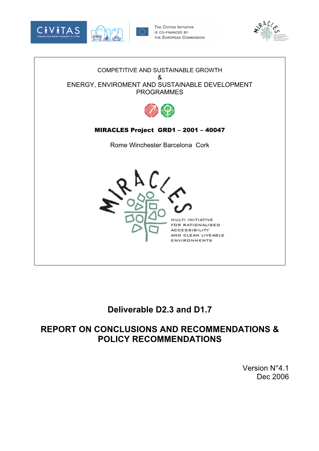 Report on Conclusions and Recommendations & Policy