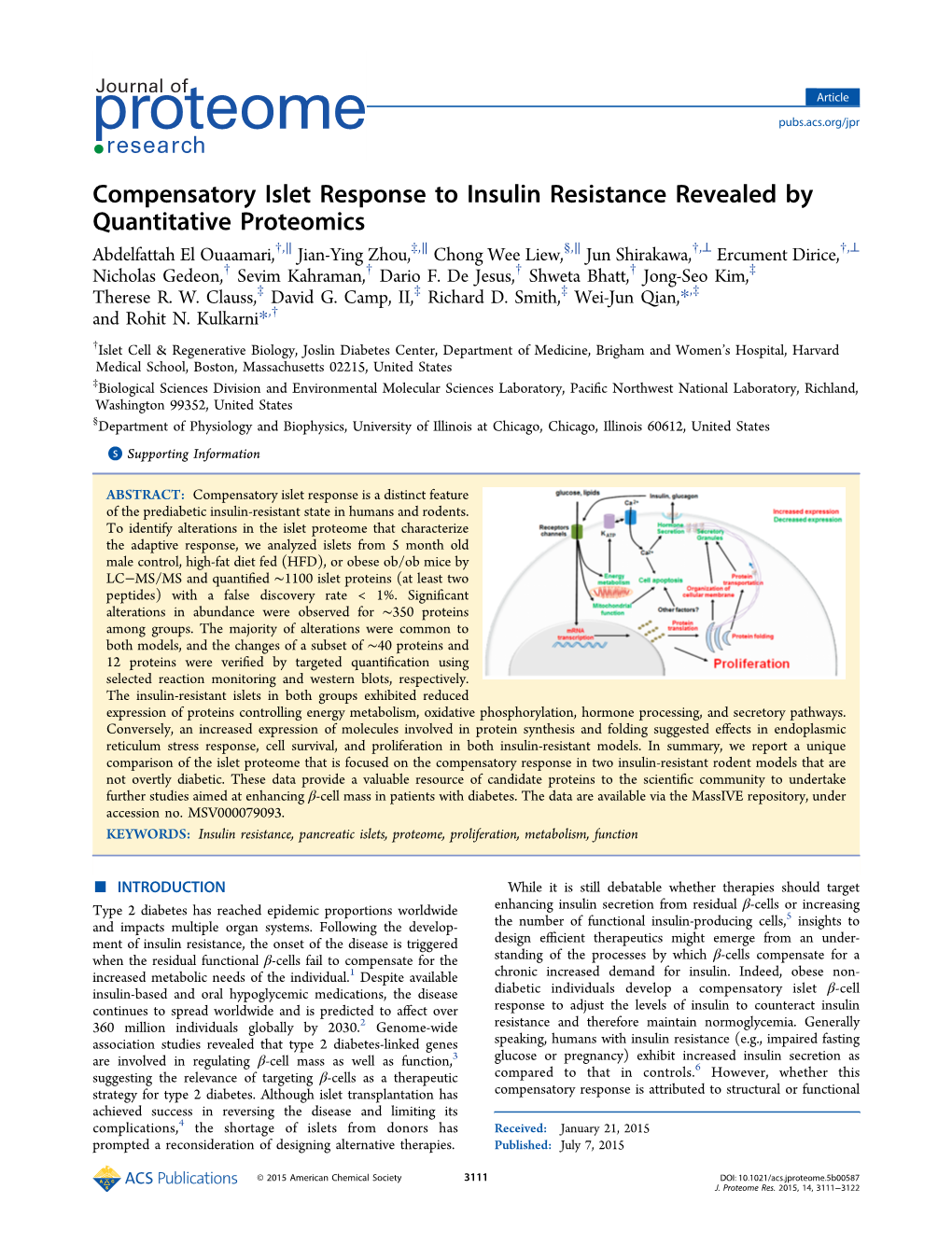 Compensatory Islet Response to Insulin Resistance Revealed by Quantitative Proteomics