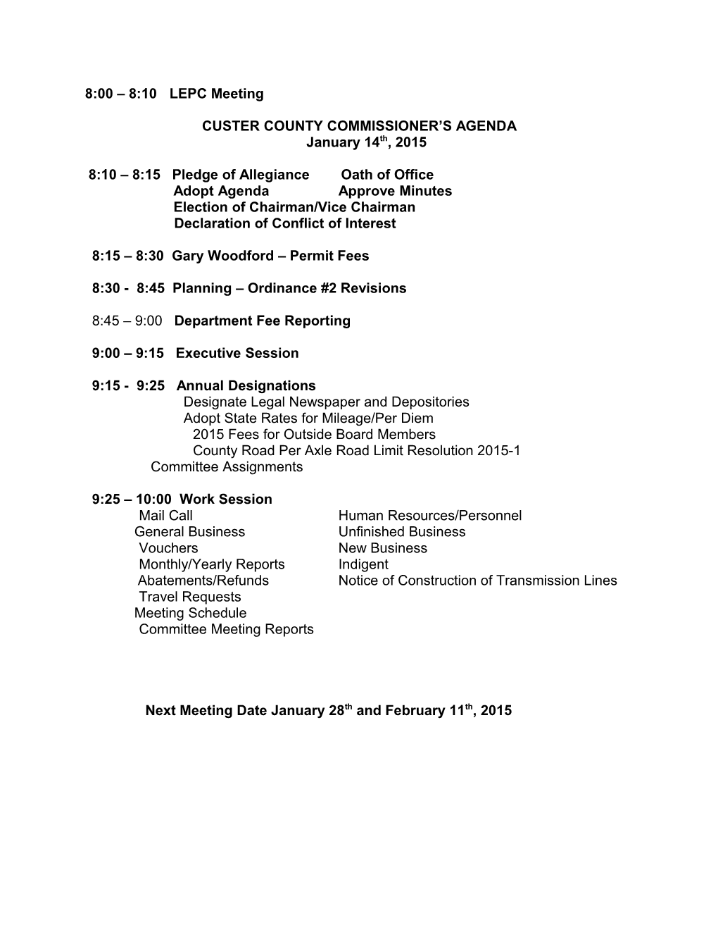 Custer County Commissioner S Agenda