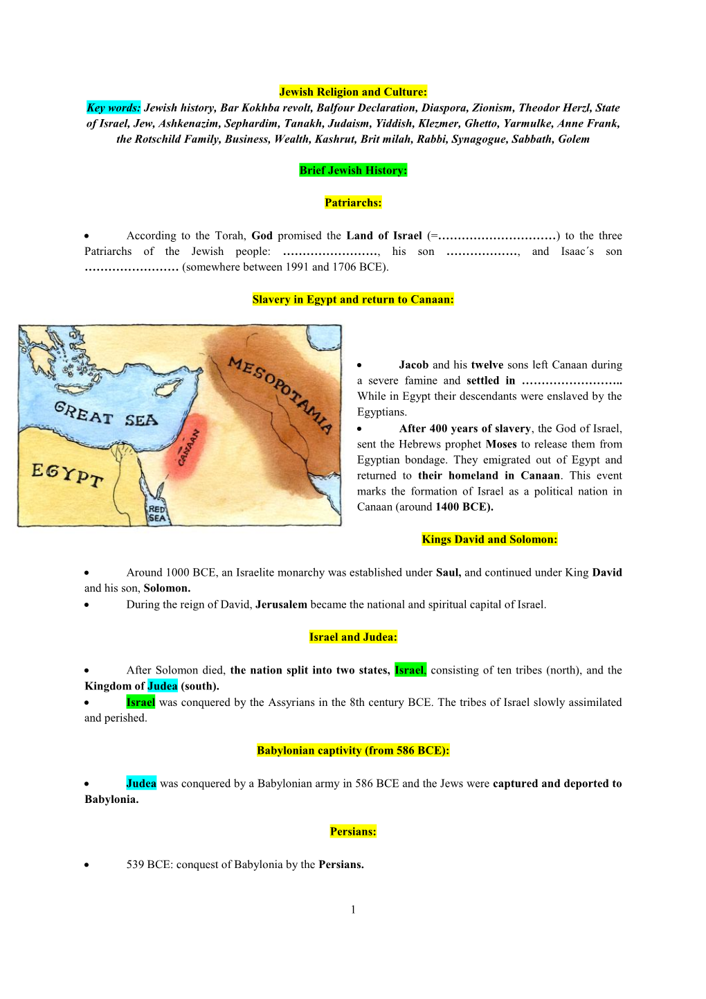 1 Jewish Religion and Culture: Key Words: Jewish History, Bar Kokhba