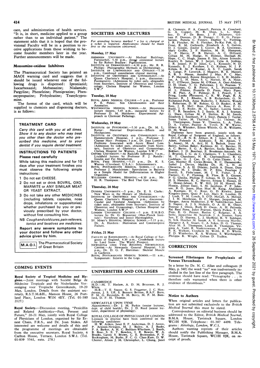 Nialamide; SOCIETIES and LECTURES CORRECTION