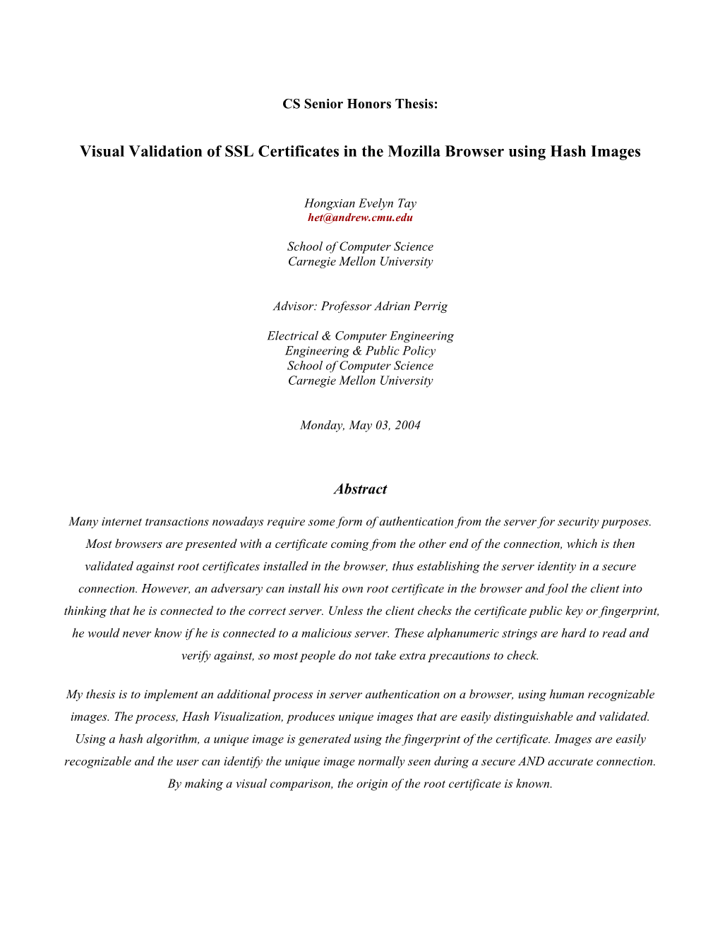 Visual Validation of SSL Certificates in the Mozilla Browser Using Hash Images