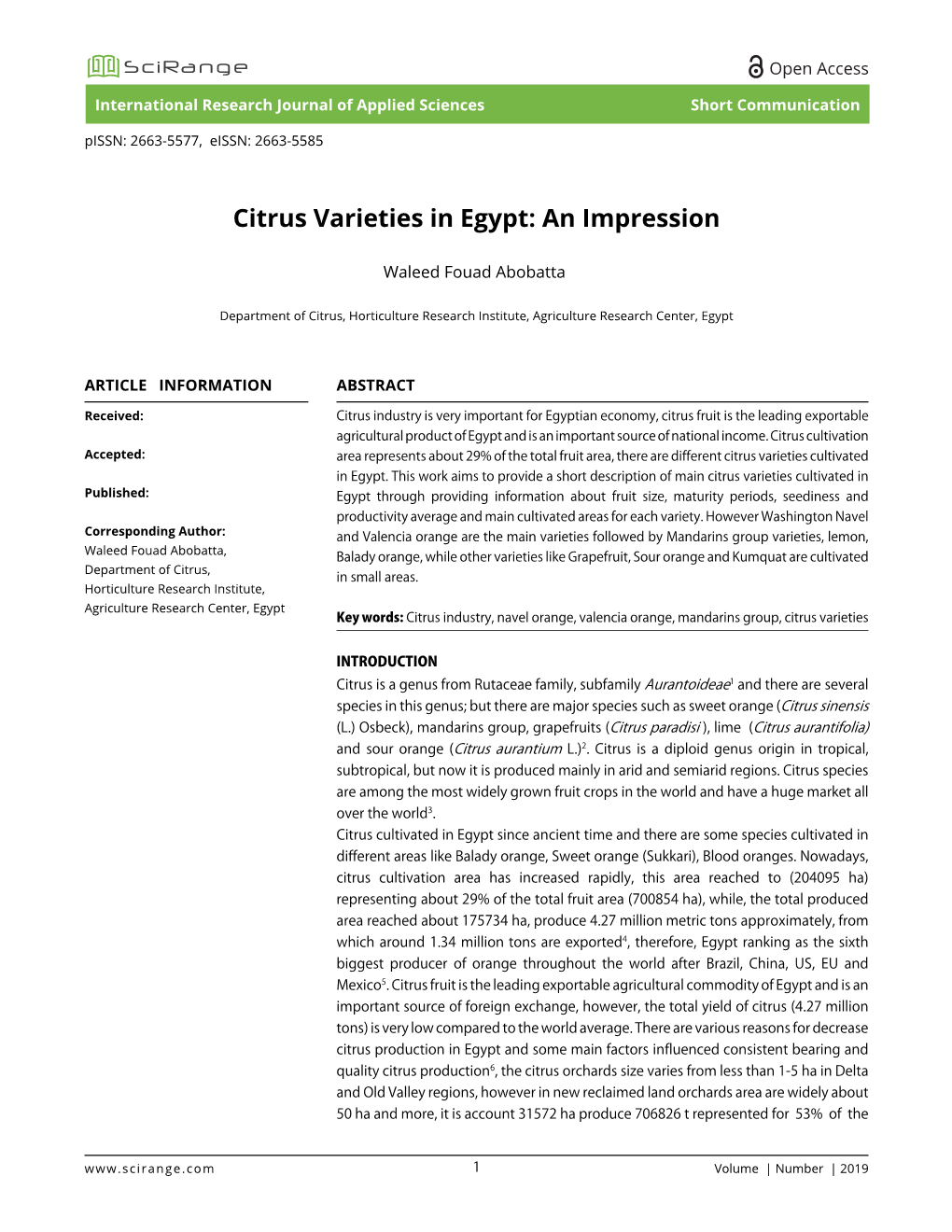 Citrus Varieties in Egypt: an Impression