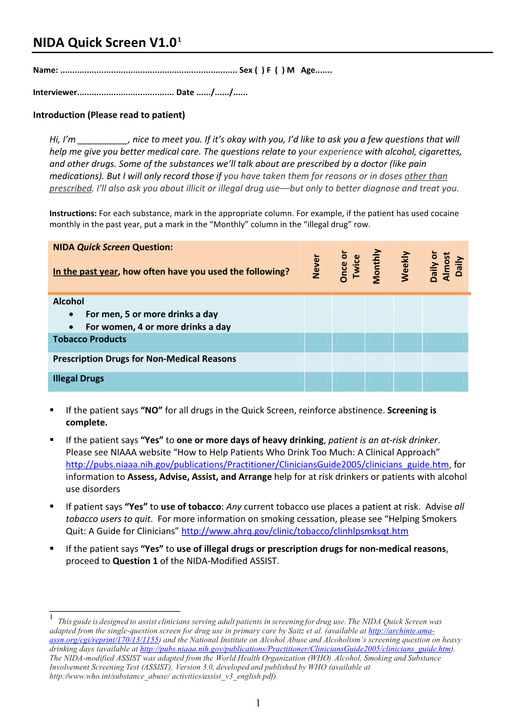 NIDA Modified ASSIST (Pdf)