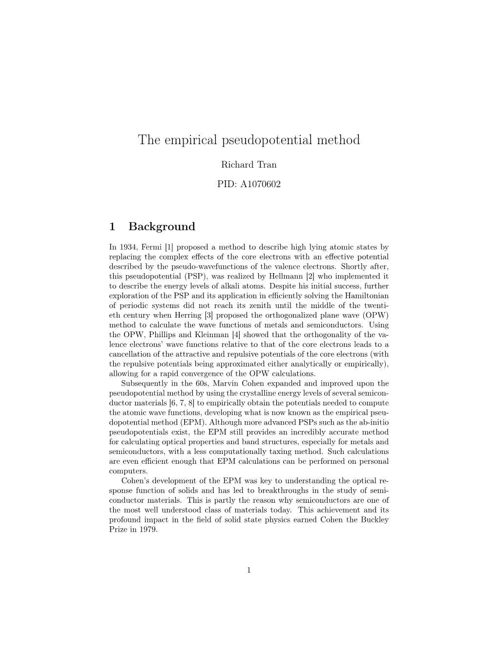 The Empirical Pseudopotential Method