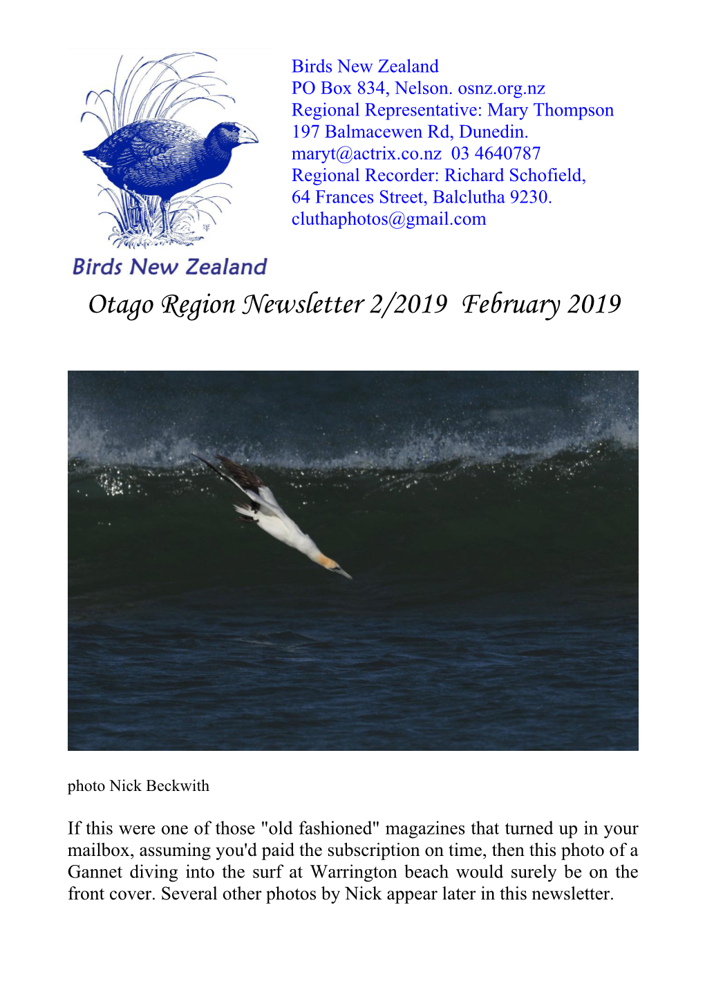 Otago Region Newsletter 2/2019 February 2019