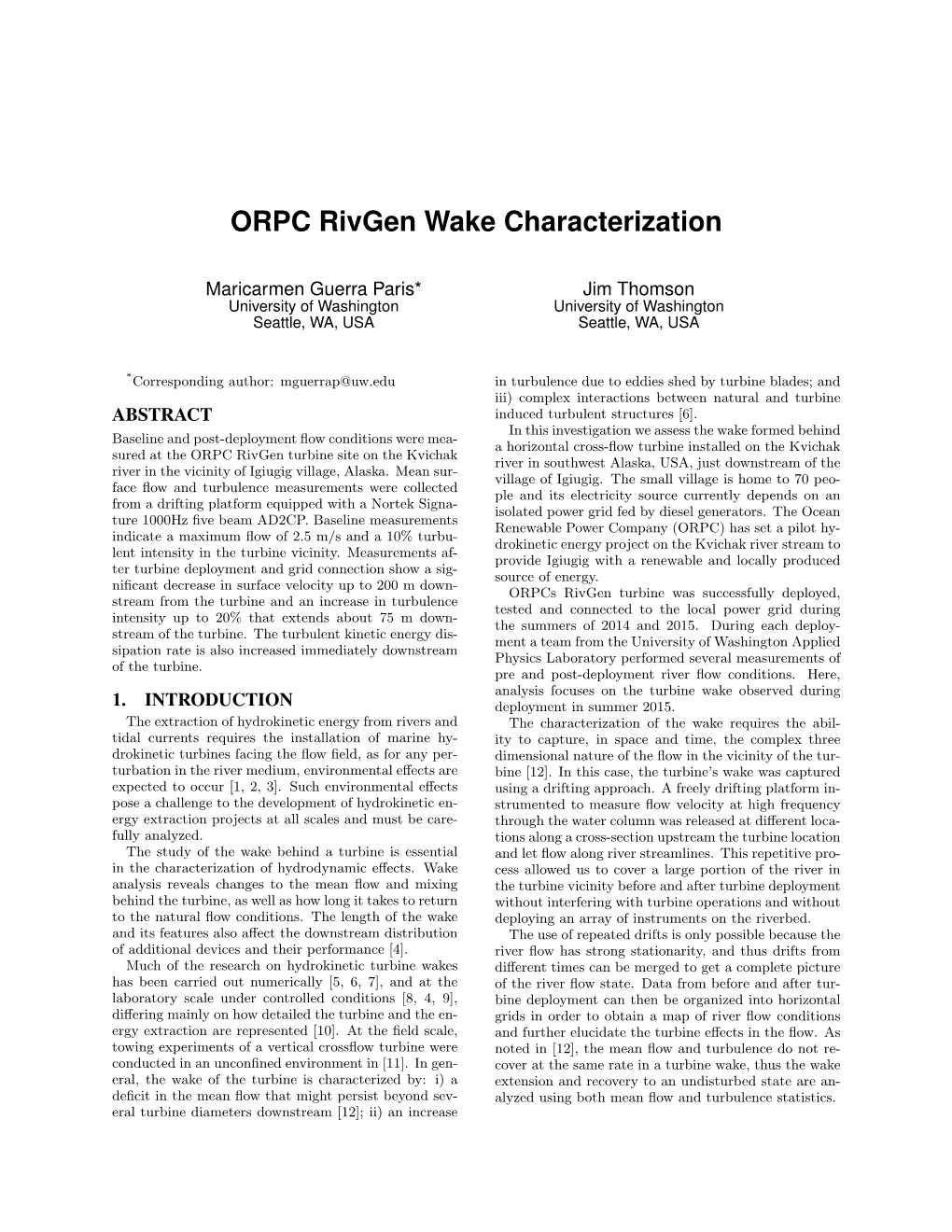 ORPC Rivgen Wake Characterization