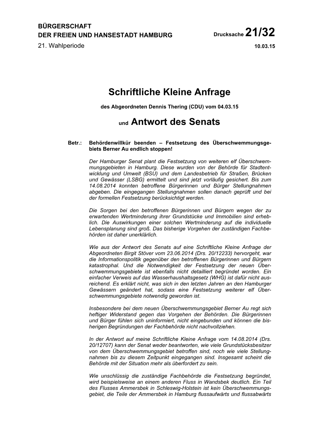 Schriftliche Kleine Anfrage Und Antwort Des Senats