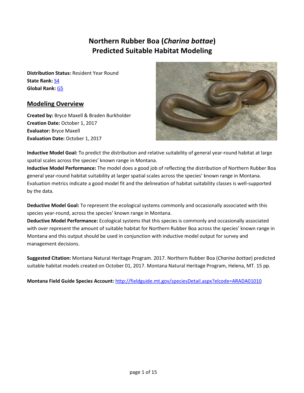 Northern Rubber Boa (Charina Bottae) Predicted Suitable Habitat Modeling