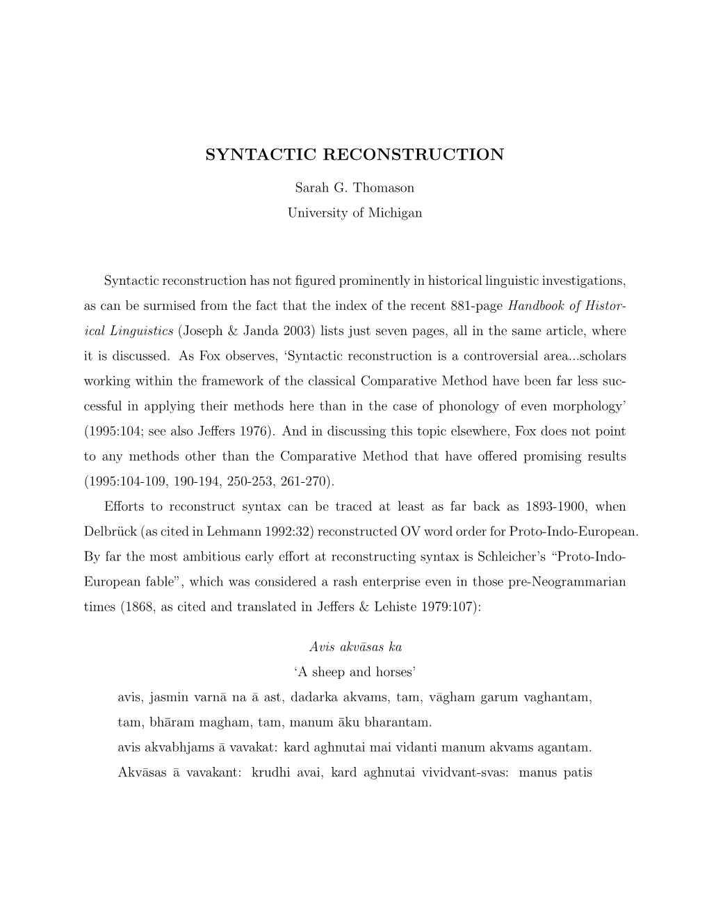 Syntactic Reconstruction