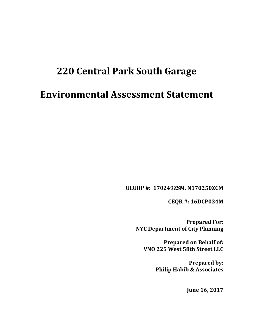 220 Central Park South Garage Environmental