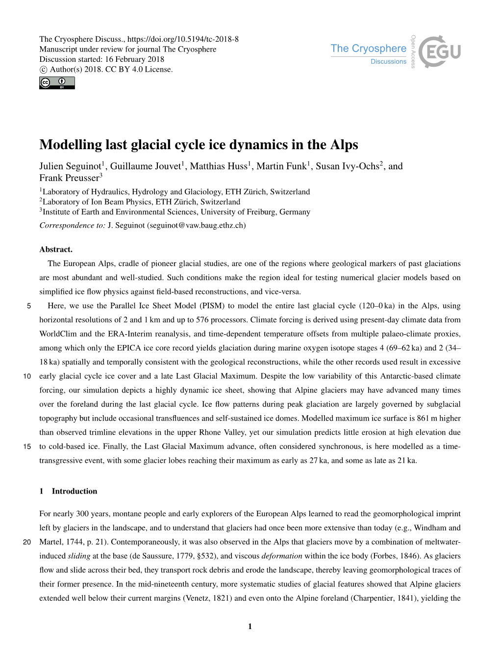 Modelling Last Glacial Cycle Ice Dynamics in the Alps