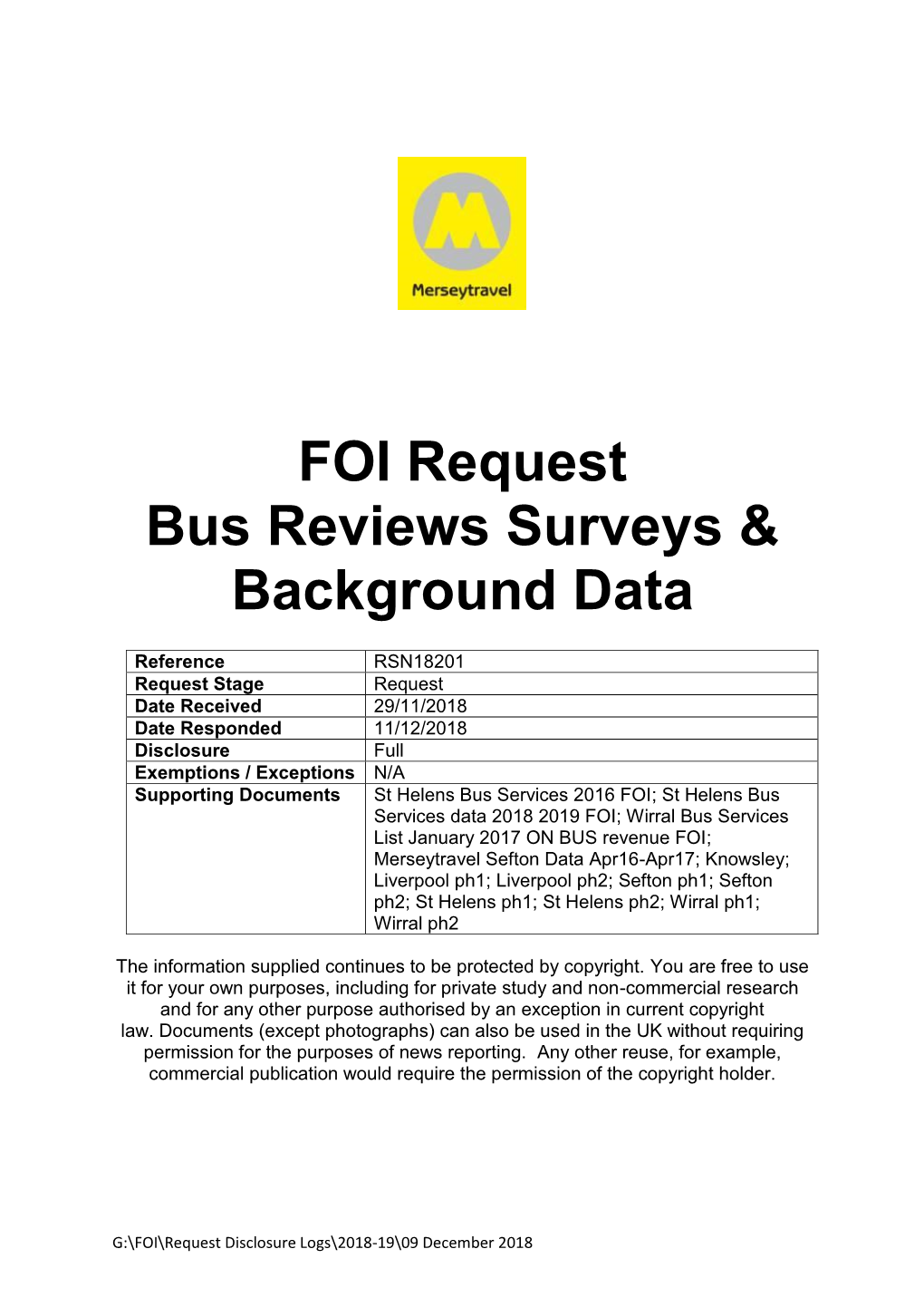 FOI Request Bus Reviews Surveys & Background Data