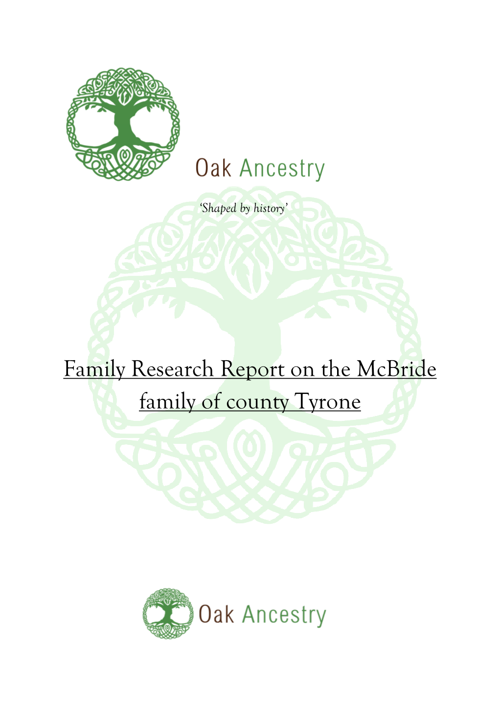 Family Research Report on the Mcbride Family of County Tyrone