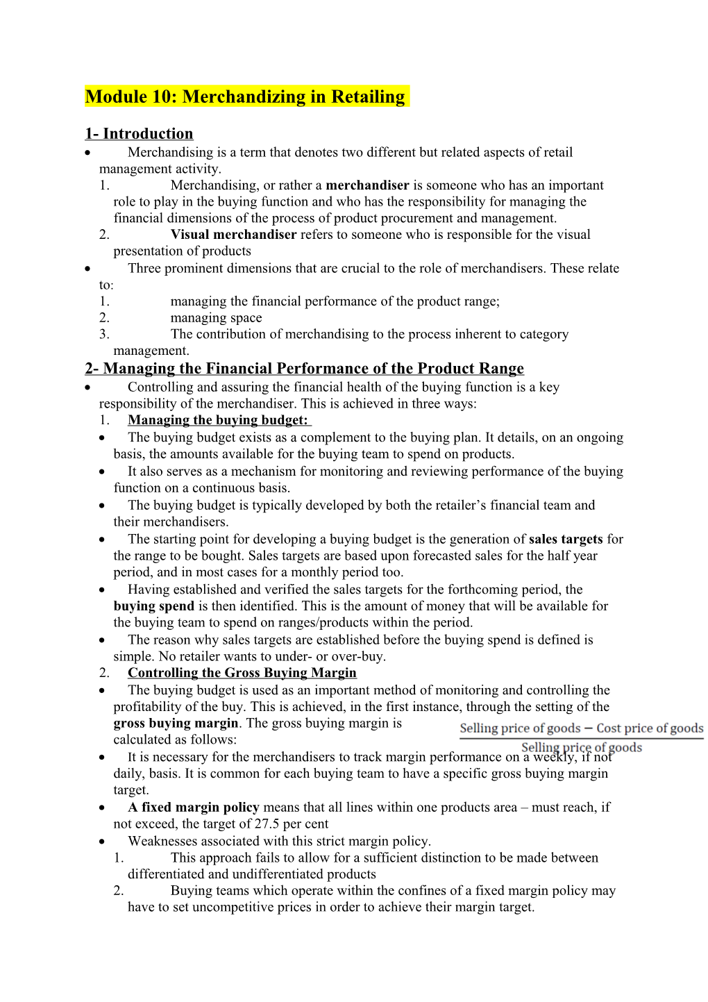 Module 10: Merchandizing in Retailing