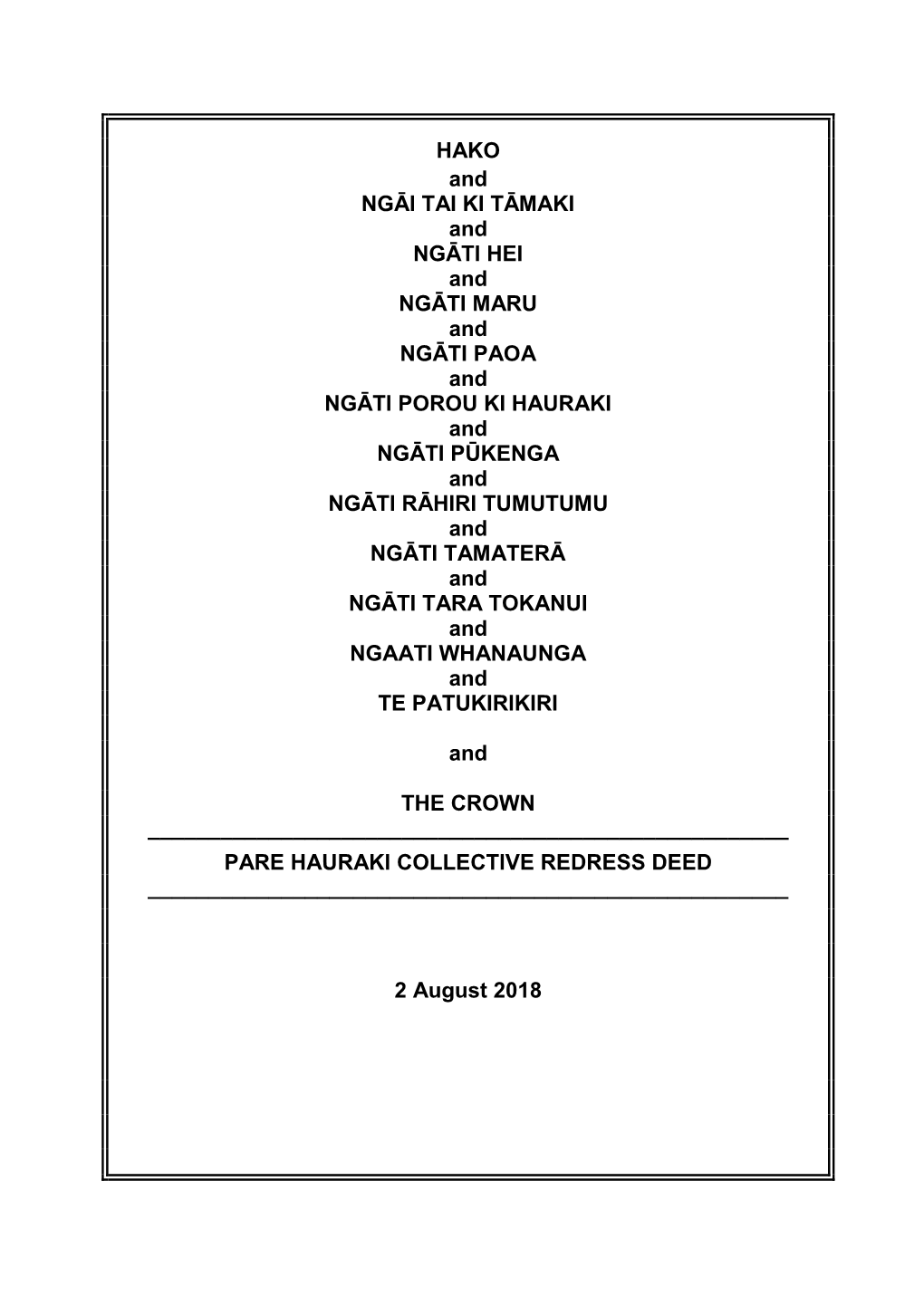 1. Pare Hauraki Collective Redress Deed (Signing Version)