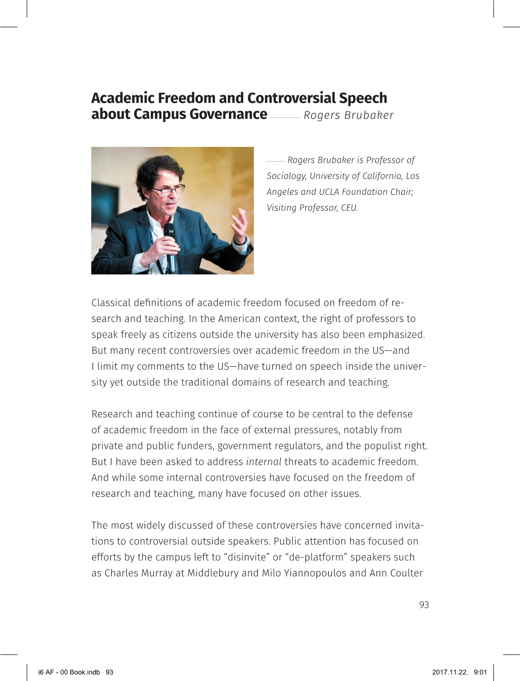 Academic Freedom and Controversial Speech About Campus Governance — Rogers Brubaker