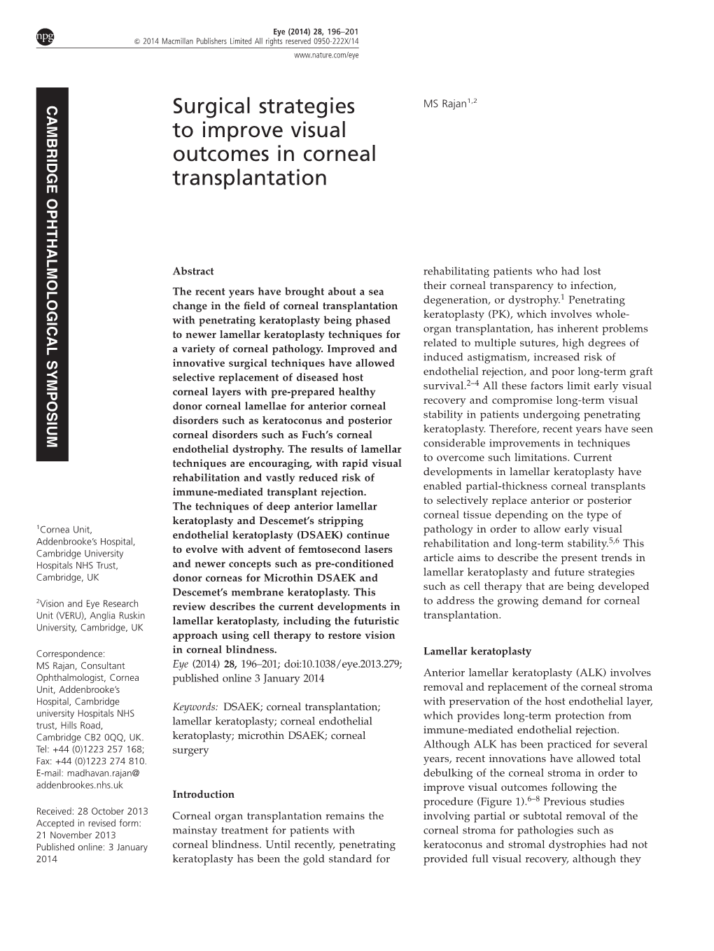 Surgical Strategies to Improve Visual Outcomes in Corneal Transplantation