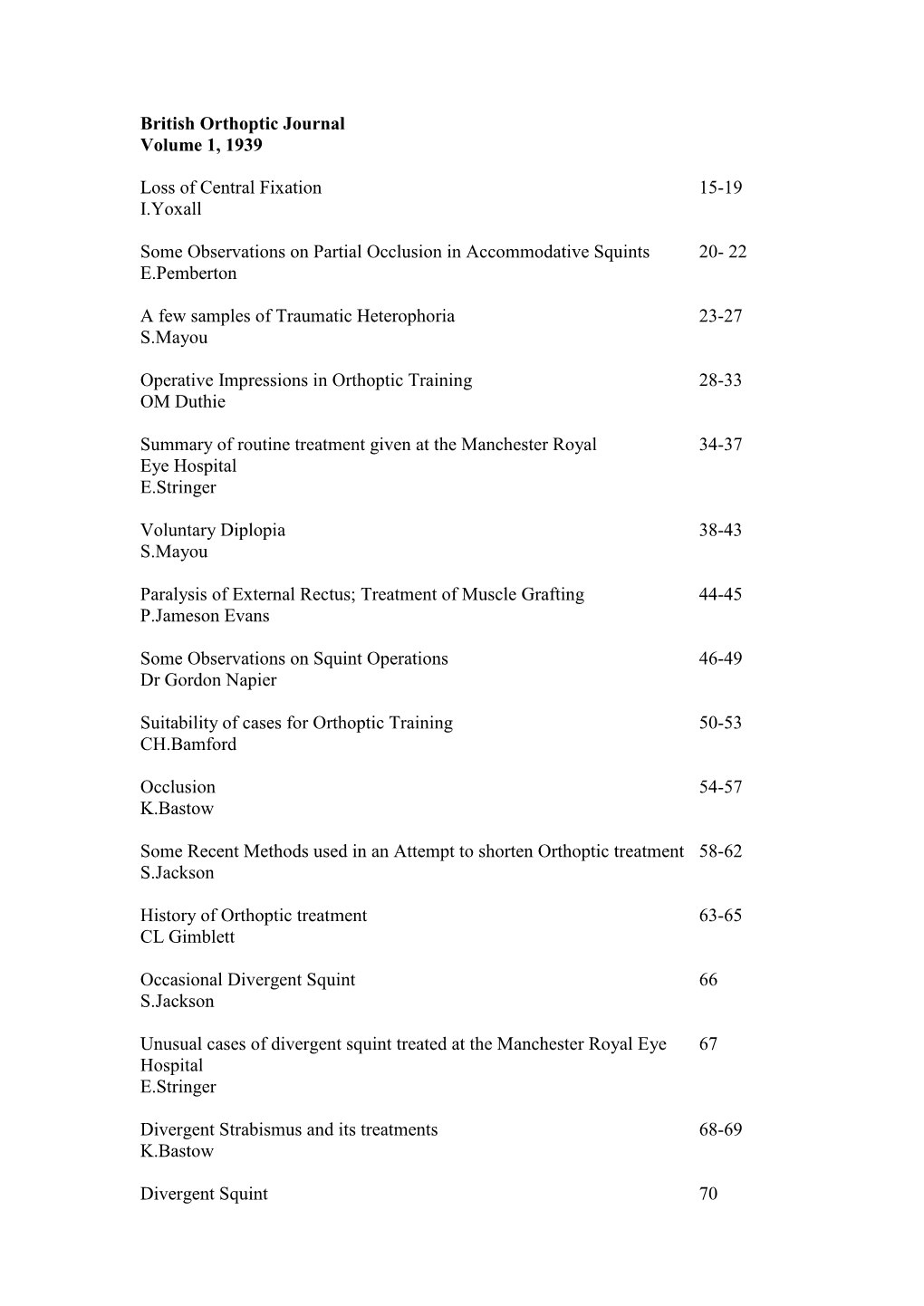 British Orthoptic Journal Volume 1, 1939