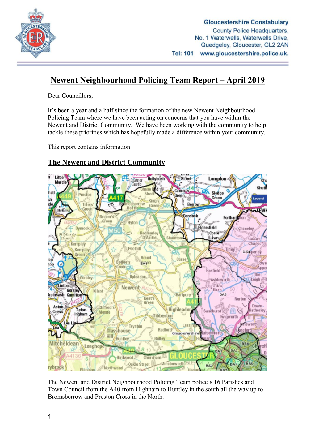 Newent Neighbourhood Policing Team Report – April 2019