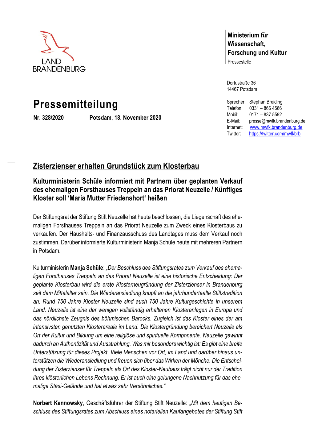 Pressemitteilung Telefon: 0331 – 866 4566 Nr