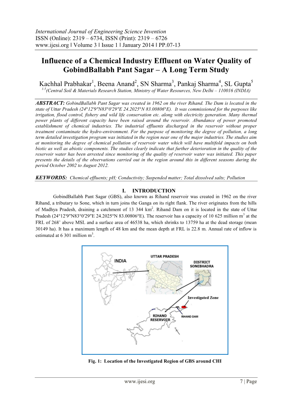 Influence of a Chemical Industry Effluent on Water Quality of Gobindballabh Pant Sagar – a Long Term Study