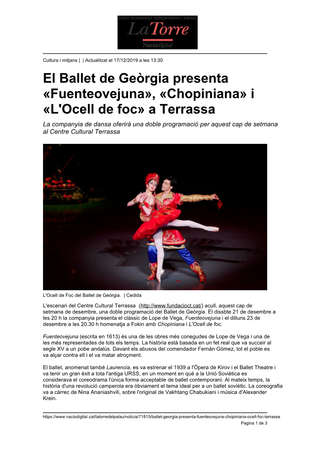 El Ballet De Geòrgia Presenta «Fuenteovejuna», «Chopiniana» I
