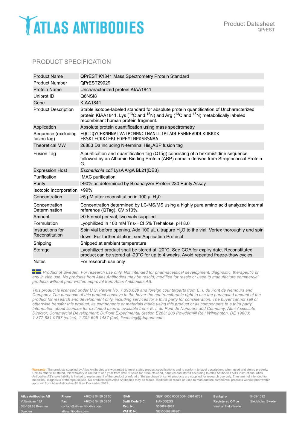 PRODUCT SPECIFICATION Product Datasheet