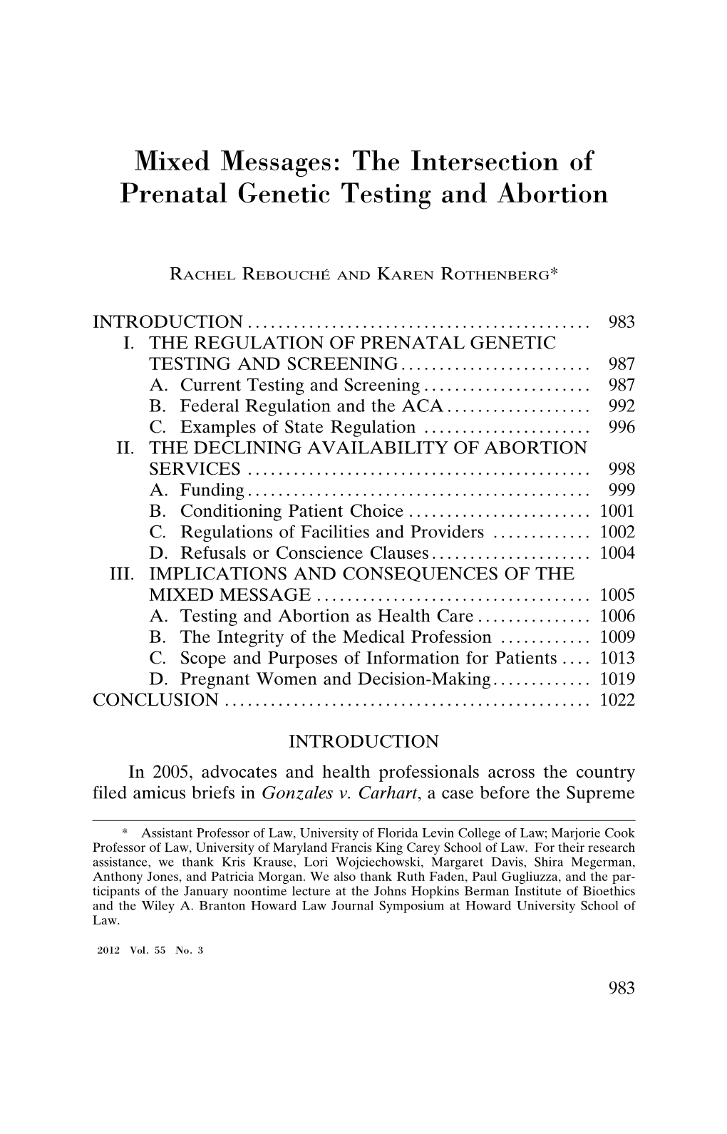 Mixed Messages: the Intersection of Prenatal Genetic Testing and Abortion