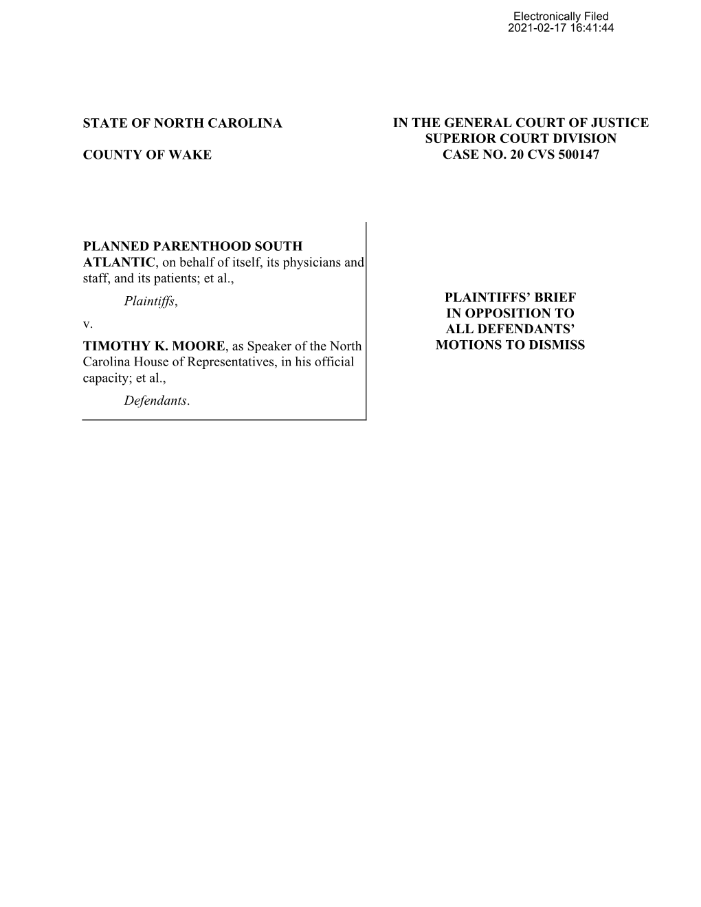 Plaintiffs' Brief in Response to All Defendants Motions to Dismiss
