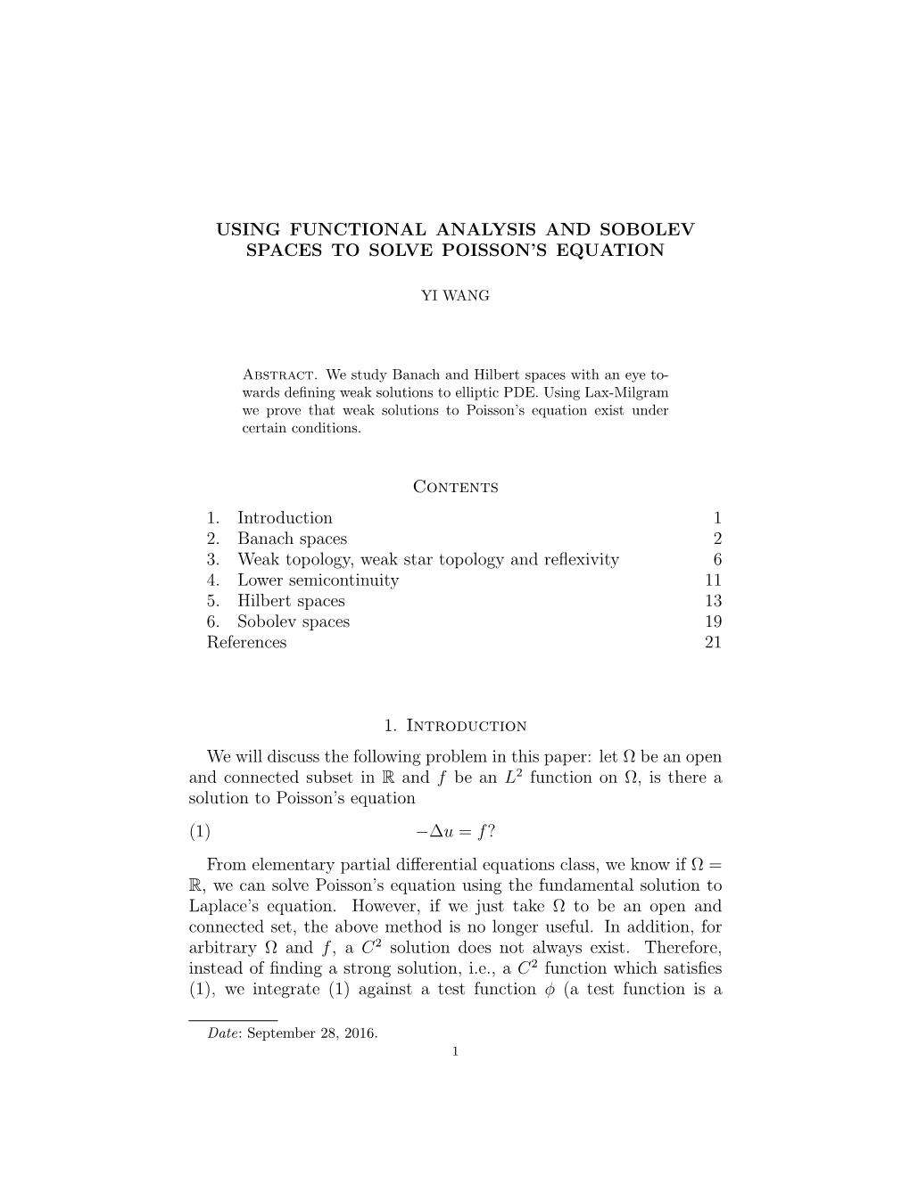 Using Functional Analysis and Sobolev Spaces to Solve Poisson’S Equation