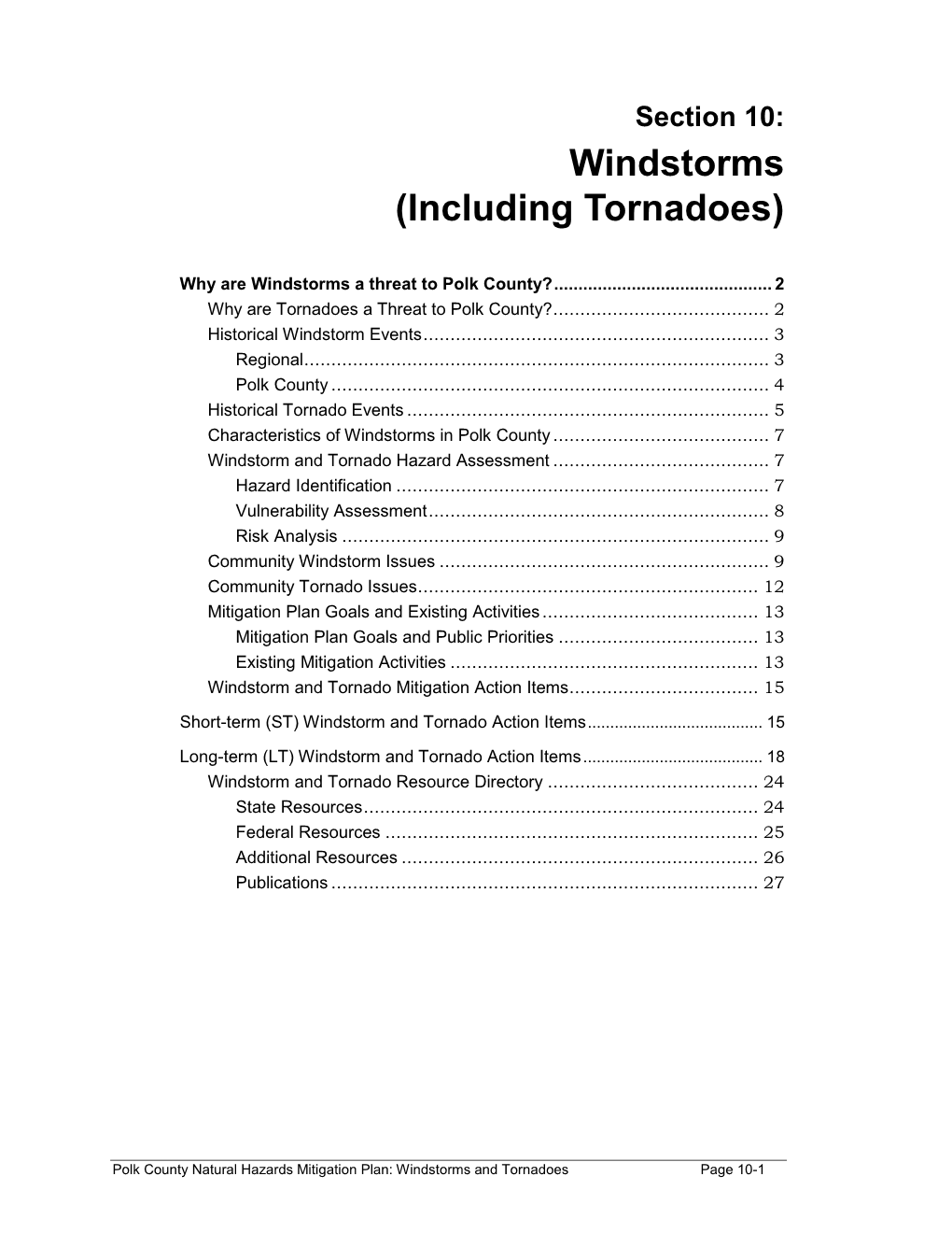 Section 10: Windstorms (Including Tornadoes)