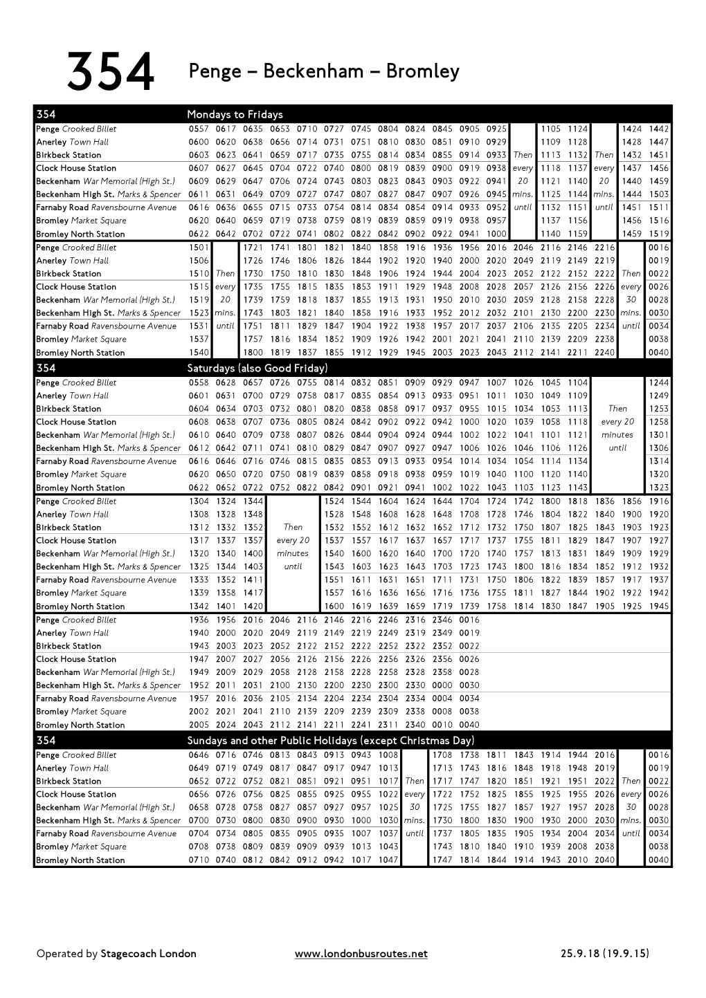 354 Penge – Beckenham – Bromley