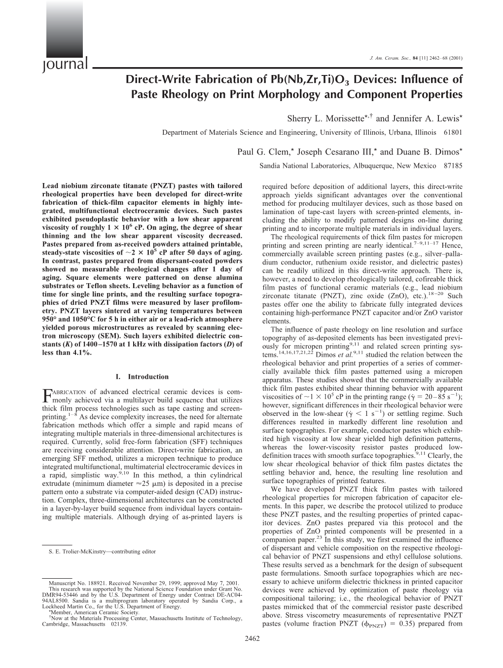 Direct-Write Fabrication of Pb(Nb,Zr,Ti)O3 Devices: Influence of Paste Rheology on Print Morphology and Component Properties