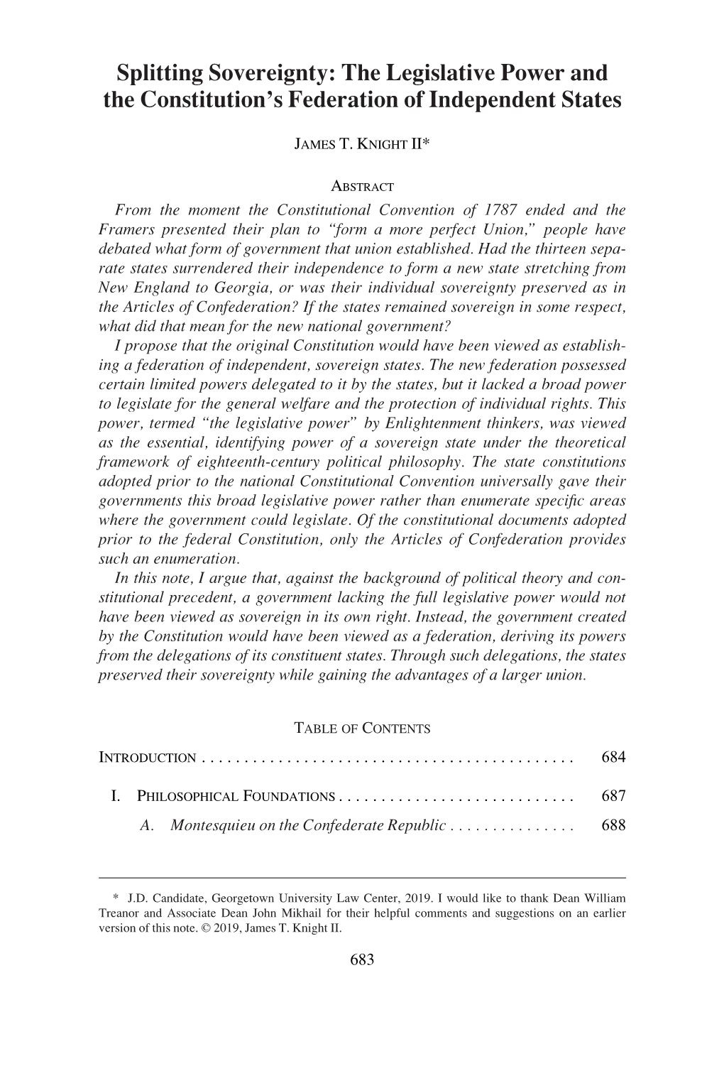 Splitting Sovereignty: the Legislative Power and the Constitution's Federation of Independent States