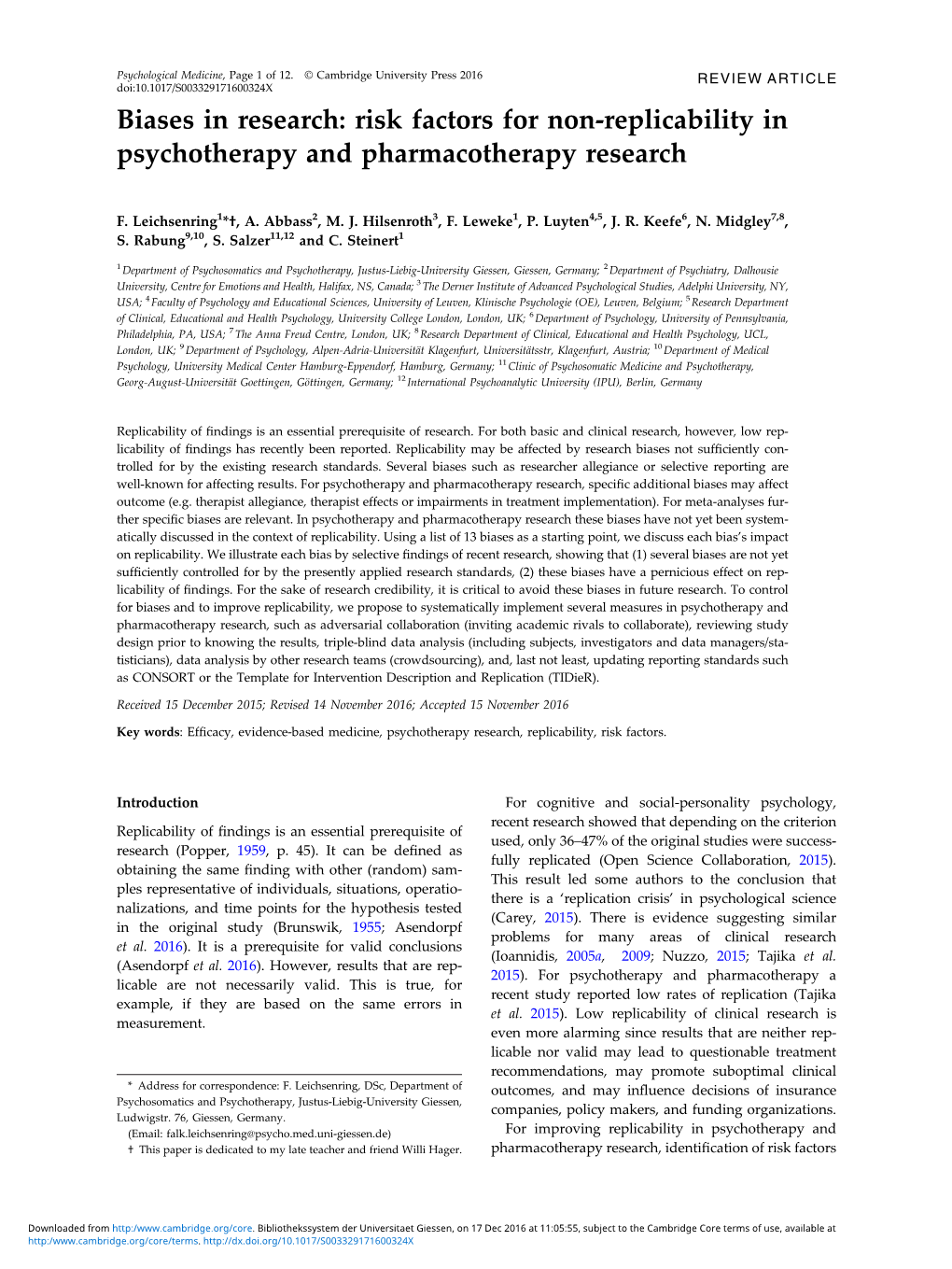 Biases in Research: Risk Factors for Non-Replicability in Psychotherapy and Pharmacotherapy Research