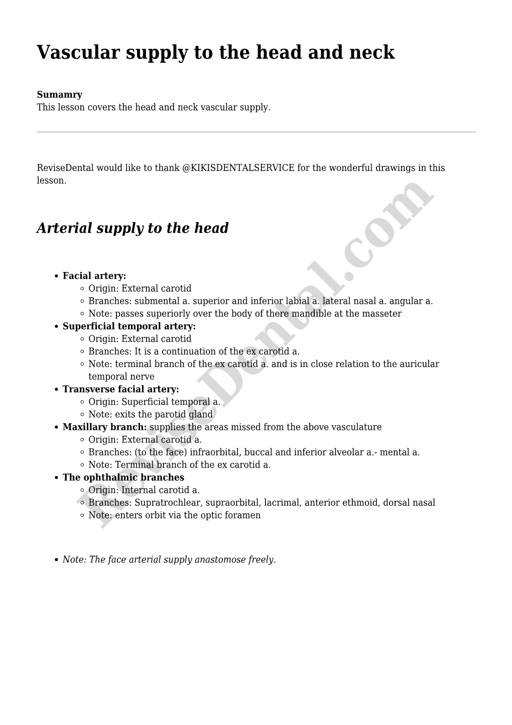 Vascular Supply to the Head and Neck