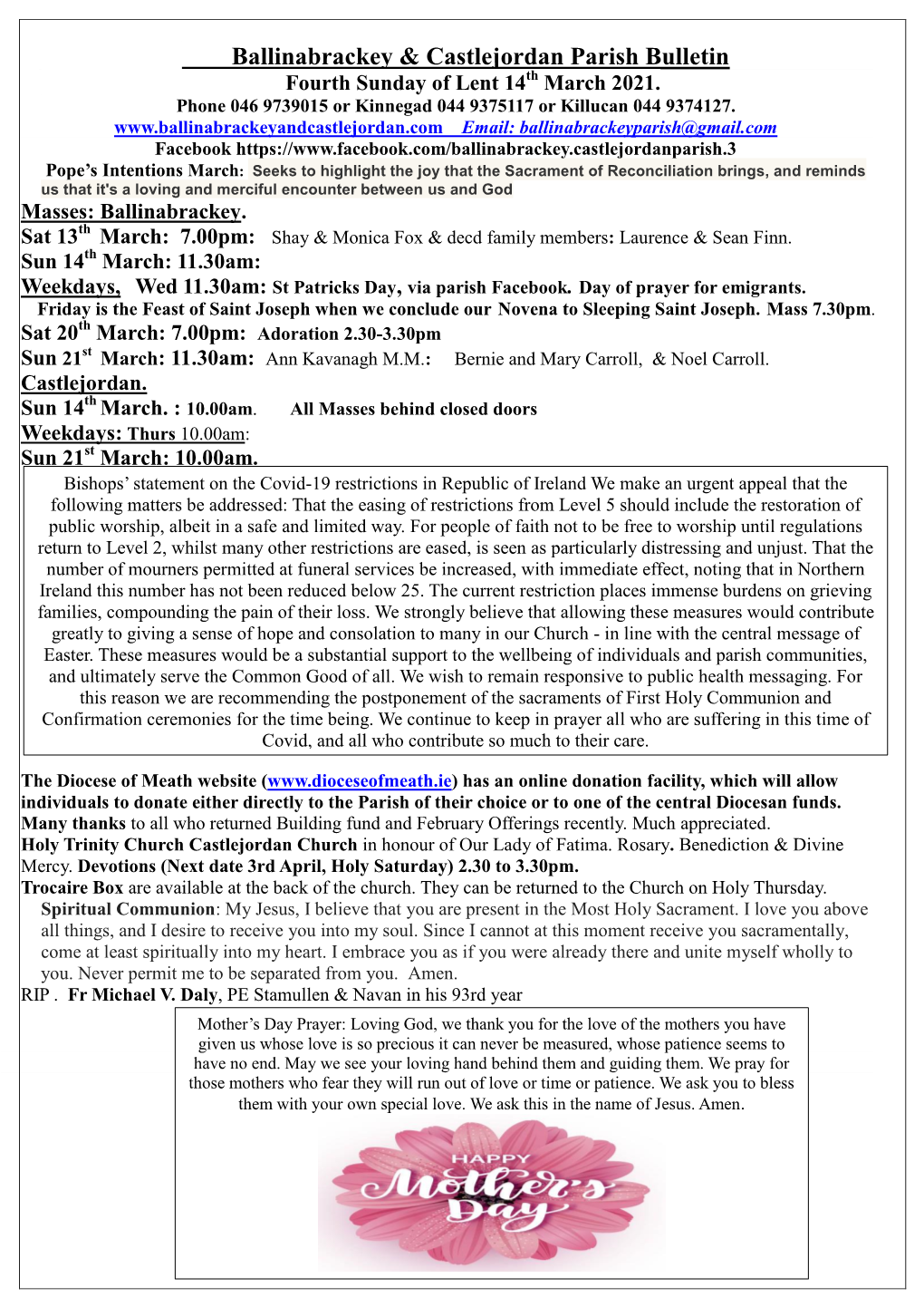 Ballinabrackey & Castlejordan Parish Bulletin